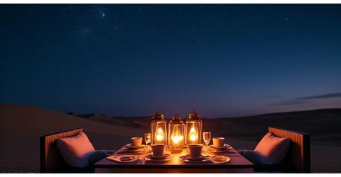 Private desert dining experience under a starlit sky