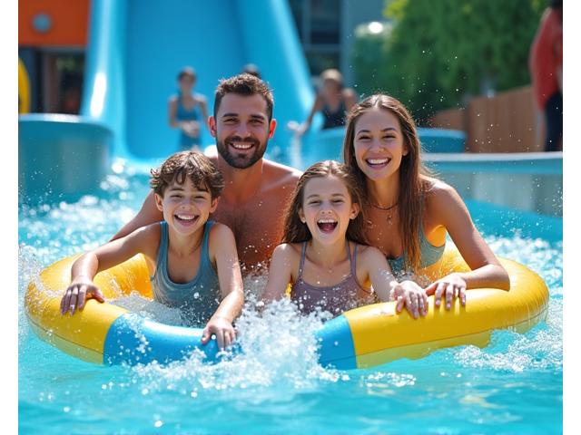 Family having fun at a waterpark