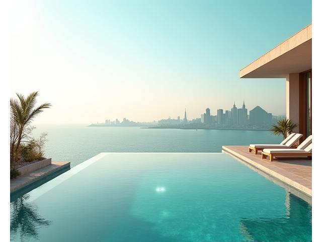 High-end resort pool at sunset